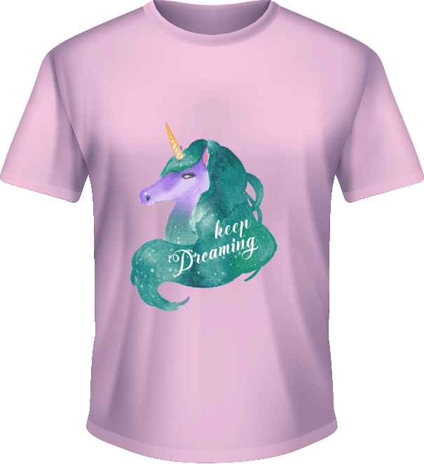 Kaos Unicorn Artistik dengan Tulisan Keep Dreaming Warna Pastel Ungu - Image 1
