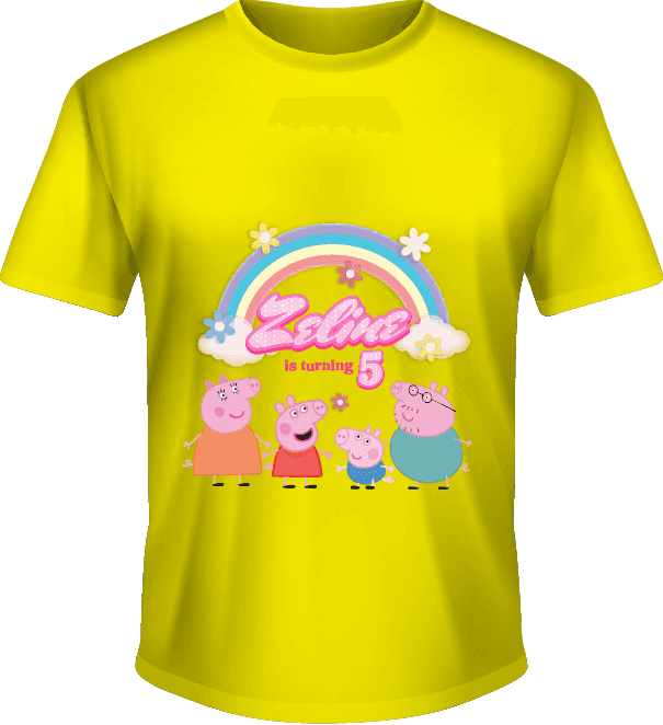 Kaos Ulang Tahun Anak 5 Tahun Tema Peppa Pig Keluarga Warna Kuning Cerah - Image 1
