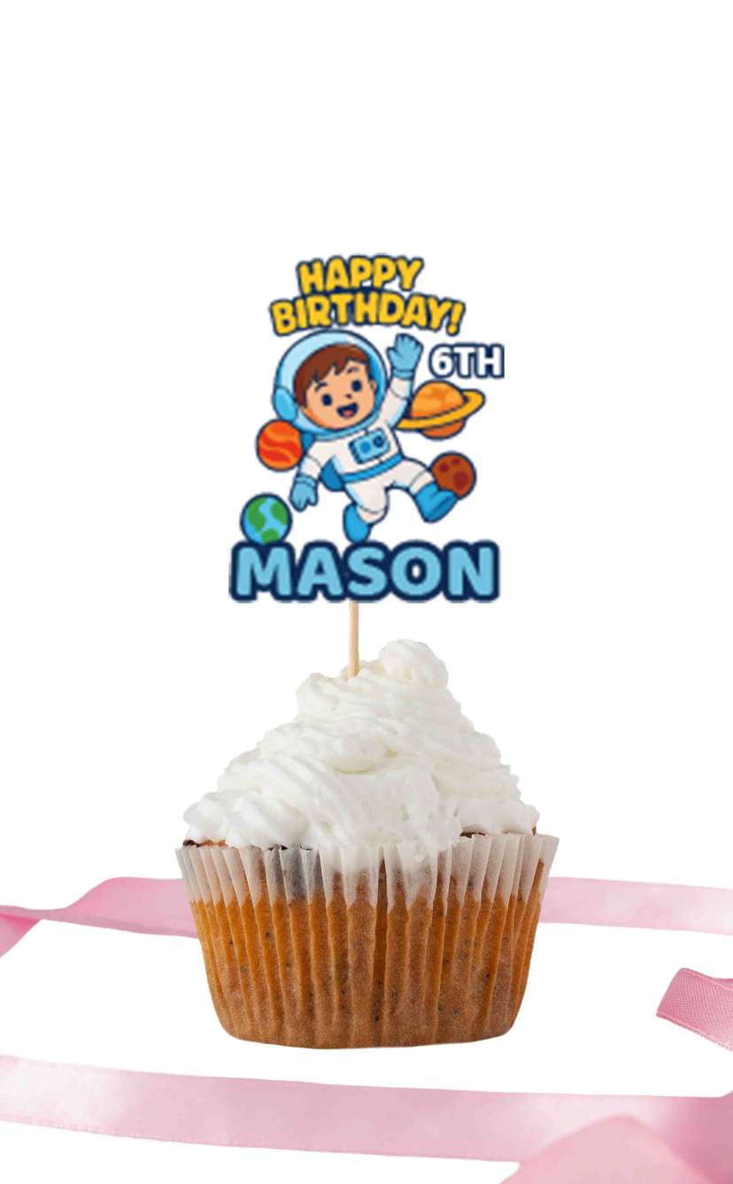 Topper Cupcake Ulang Tahun Anak Tema Astronot  - Image 1