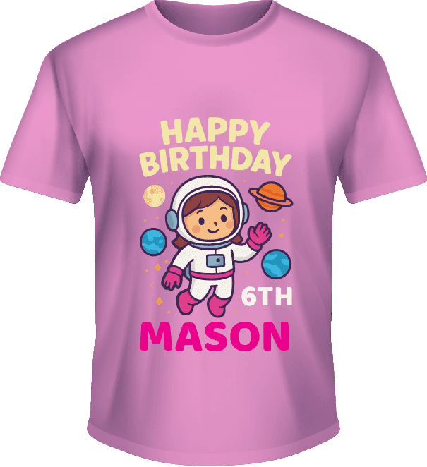 Kaos Ulang Tahun Anak Tema Astronot Pink - Image 1