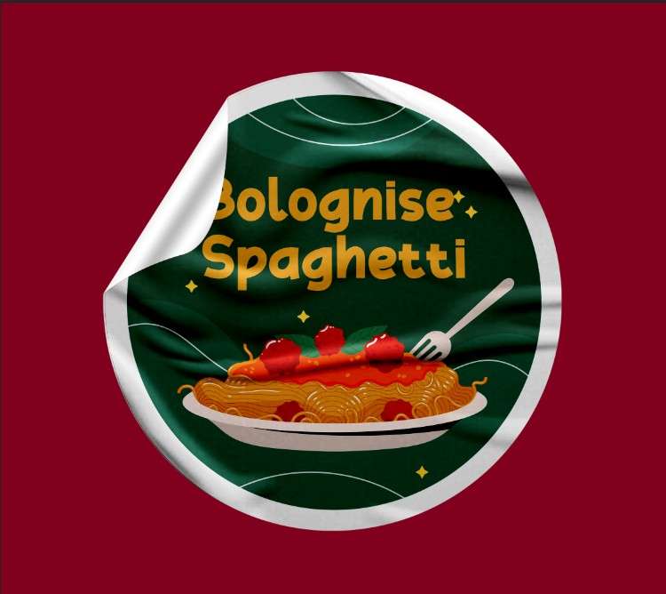 Sticker Spaghetti Bolognese – Ilustrasi Lezat untuk Kemasan Makanan Siap Saji - Image 1