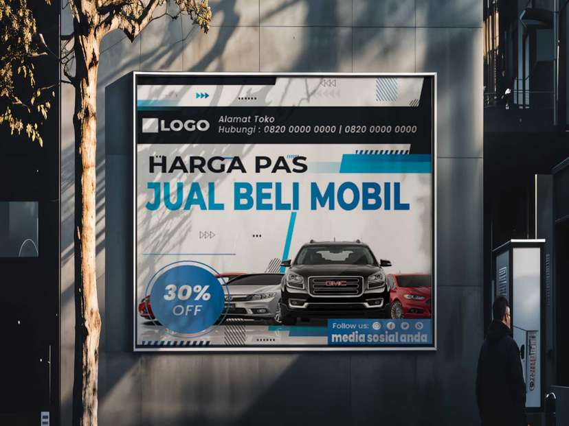 Baliho Jual Beli Mobil Dengan Tema Biru Putih dan Hitam - Image 1