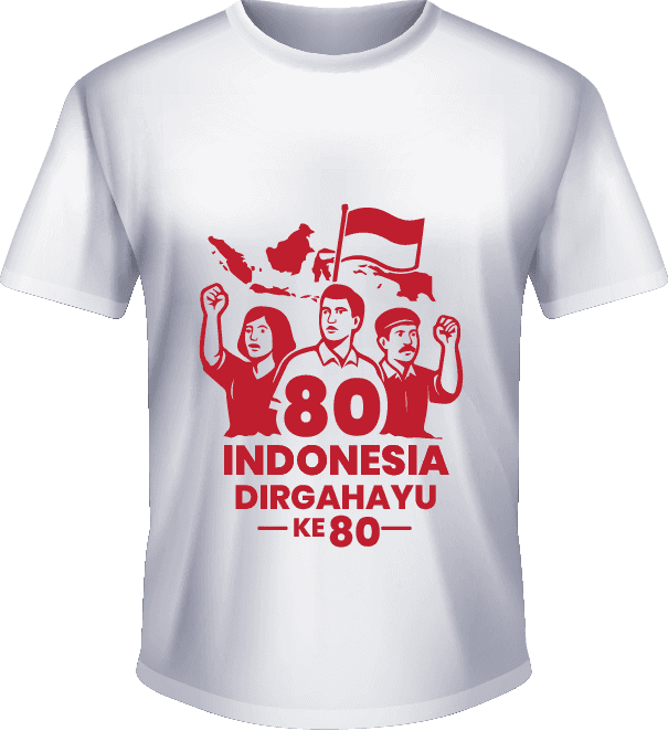Kaos Dirgahayu ke-80 dengan Ilustrasi Rakyat Pejuang dan Peta Indonesia - Image 1