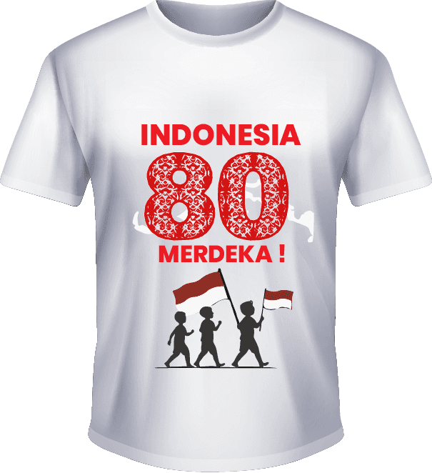 Kaos Merdeka 80 Tahun dengan Siluet Anak Bangsa Pembawa Bendera - Image 1