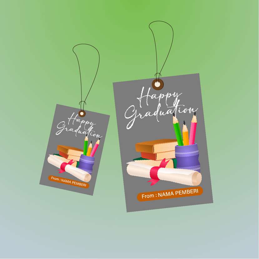 Hangtag Wisuda dengan Buku, Pensil & Ijazah - Image 1