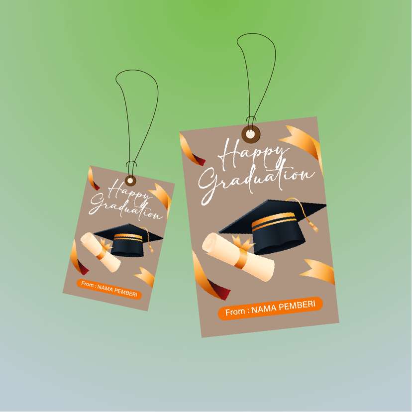 Hangtag Wisuda Mewah dengan Pita Emas dan Toga - Image 1