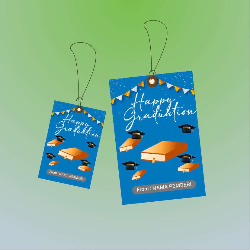 Hangtag Graduation Buku dan Toga dengan Dekorasi Bendera - Image 1