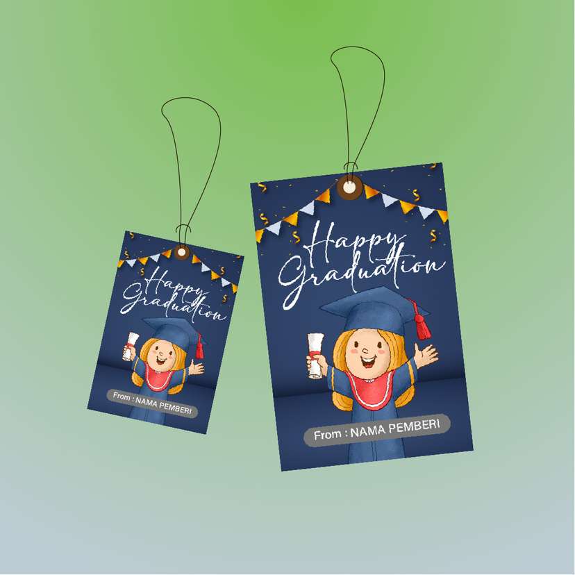 Hangtag Happy Graduation Anak Perempuan Kartun - Image 1