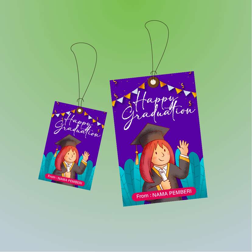 Hangtag Wisuda Perempuan Kartun Latar Ungu - Image 1