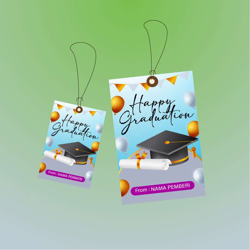 Hangtag Graduation Biru Elegan dengan Balon - Image 1