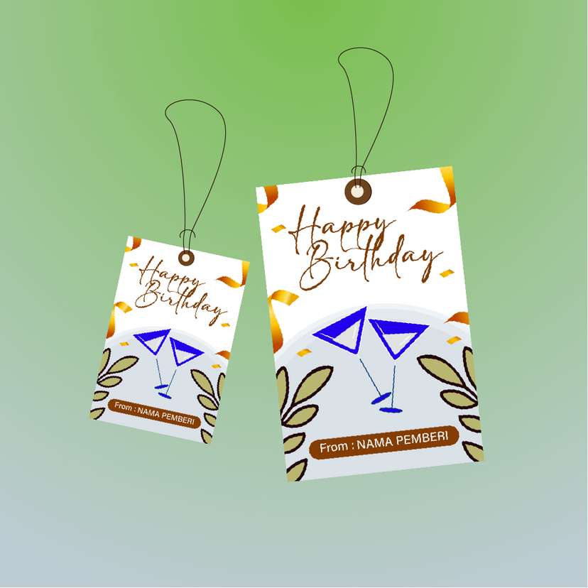 Hangtag Birthday Cheers dengan Gelas Cocktail - Image 1