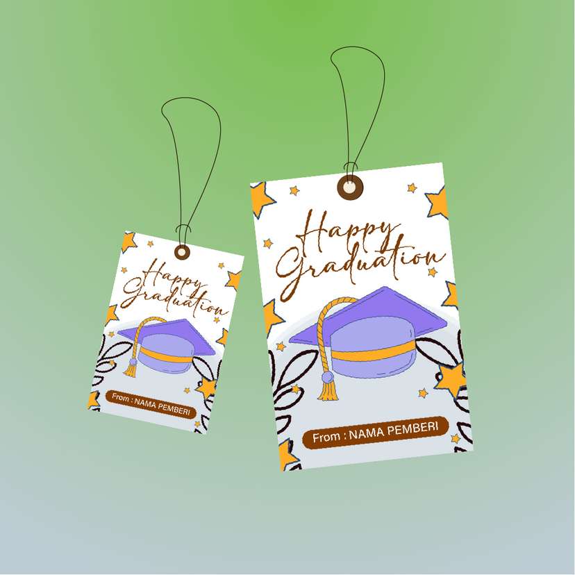 Hangtag Graduation Warna Ceria dengan Topi Ungu - Image 1