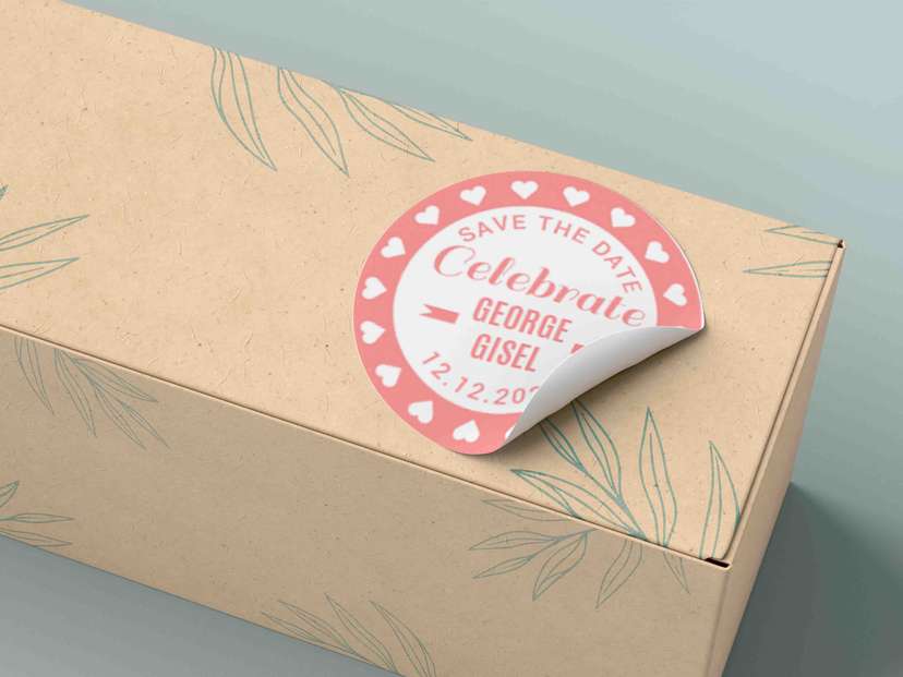 Stiker Save The Date Pink Celebrate dengan Motif Hati - Image 1