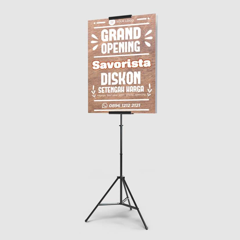 Foamboard Sign Stand Promo Grand Opening Cokelat Rustic - Image 1