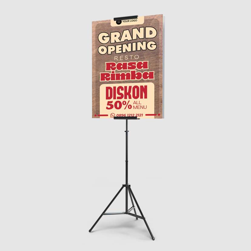 Foamboard Sign Stand Promo Grand Opening Cokelat Rustic Kayu Natural - Image 1