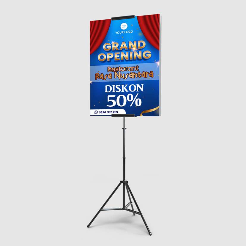 Foamboard Sign Stand Promo Grand Opening Biru Royal - Image 1