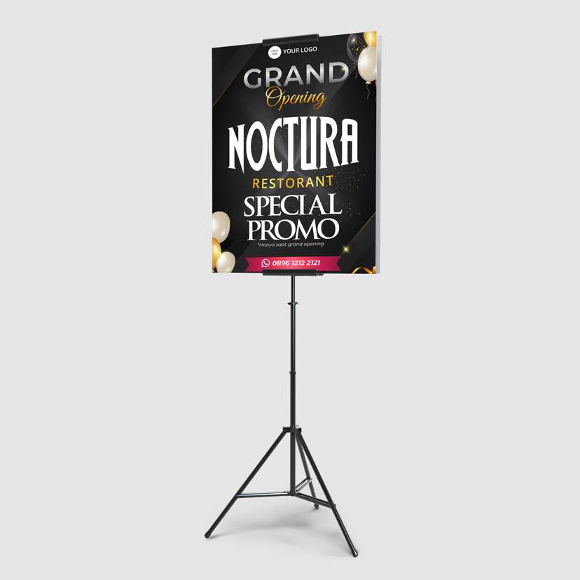 Foamboard Sign Stand Promo Grand Opening Hitam Elegan - Image 1