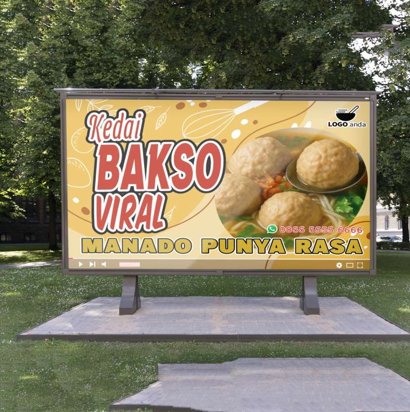 Desain baliho jualan dagang bakso nuansa kuning segar bahagia - Image 1