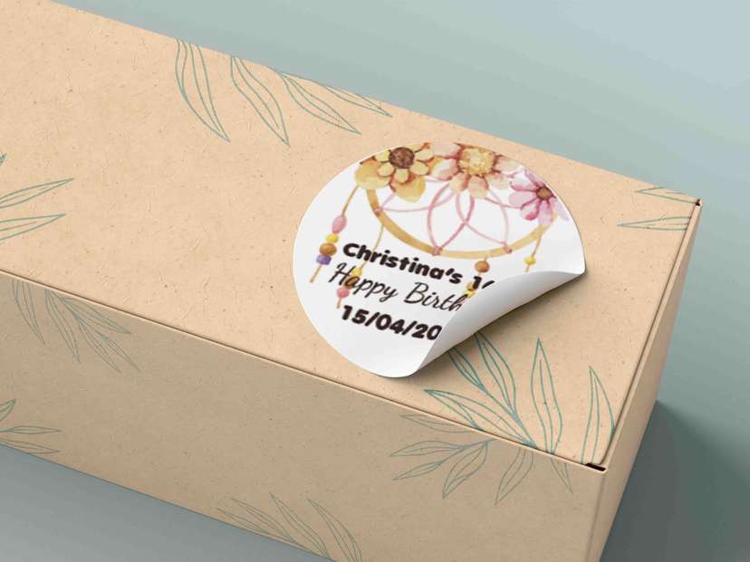 Stiker Ulang Tahun Bohemian Dreamcatcher dengan Bunga Watercolor - Image 1