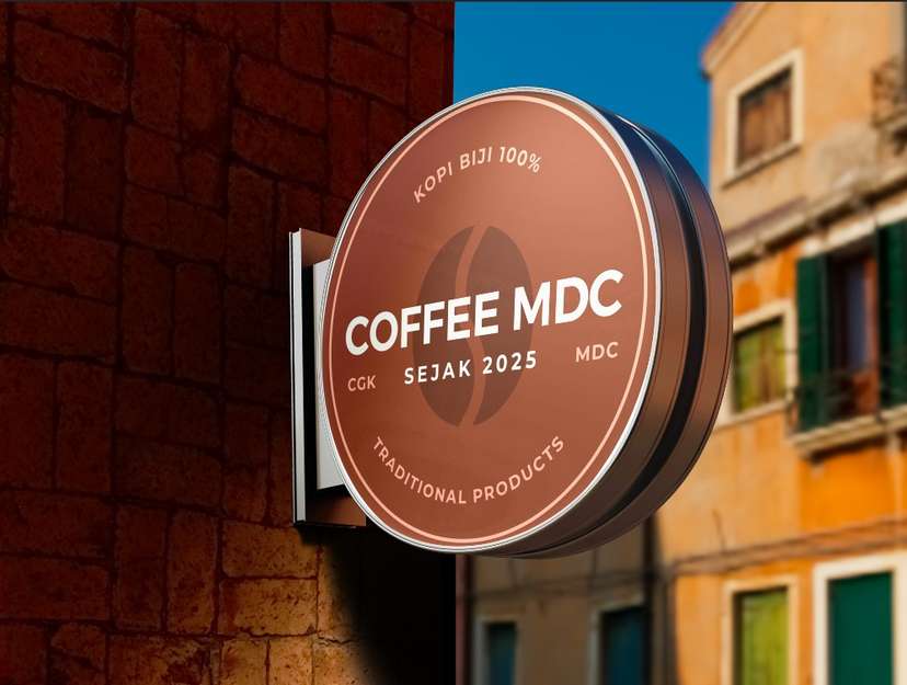 Neon Sign Box Coffee MDC dengan Nuansa Cokelat Tradisional - Image 1