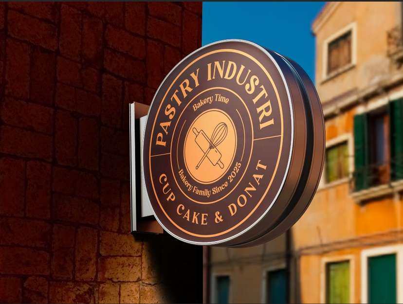 Neon Sign Box Pastry Industri dengan Gaya Vintage Bakery Keluarga - Image 1