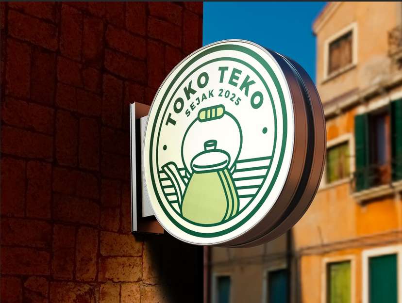 Neon Sign Box Toko Teko Gaya Retro Teh & Kopi dengan Sentuhan Hijau Nostalgia - Image 1