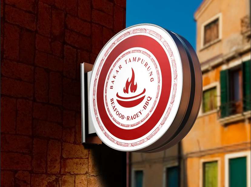 Neon Sign Box Bakar Tampurung Gaya Bold Tradisional Khusus Seafood & BBQ Non Halal - Image 1