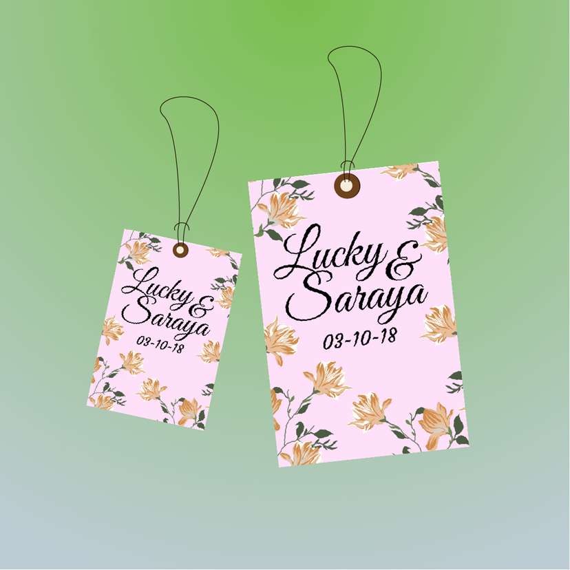 Hangtag Wedding Gold Floral on Pink - Image 1