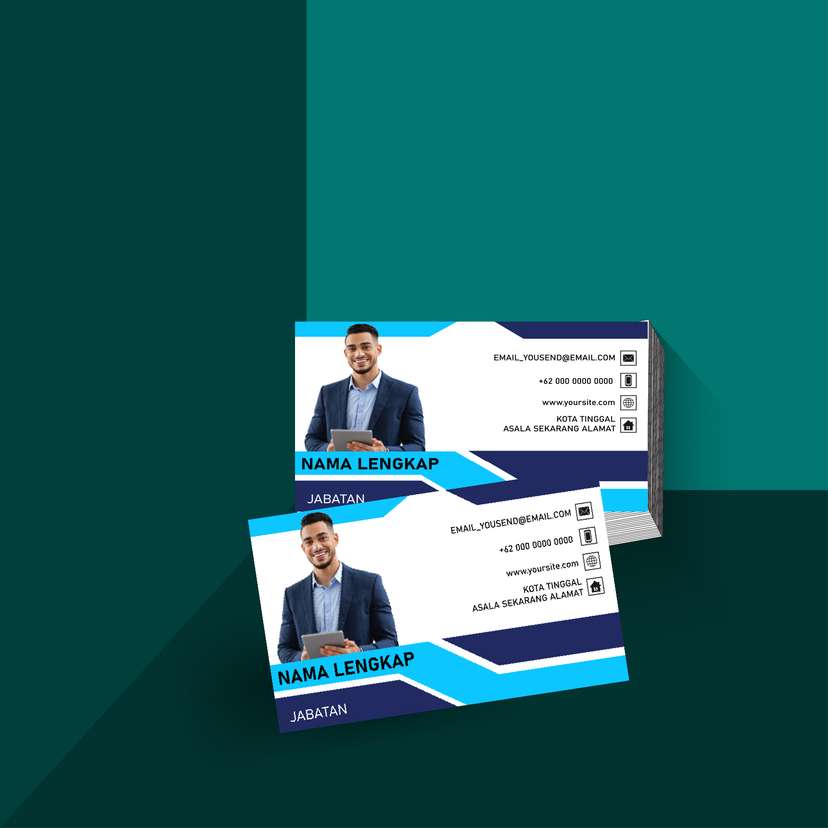 Kartu Nama Corporate dengan Aksen Biru Tua dan Cyan - Image 1
