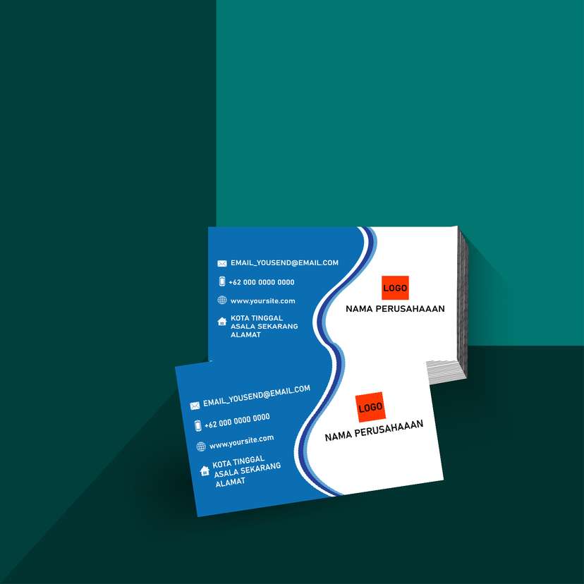 Kartu Nama Elegan Biru Putih dengan Komposisi Simetris - Image 1