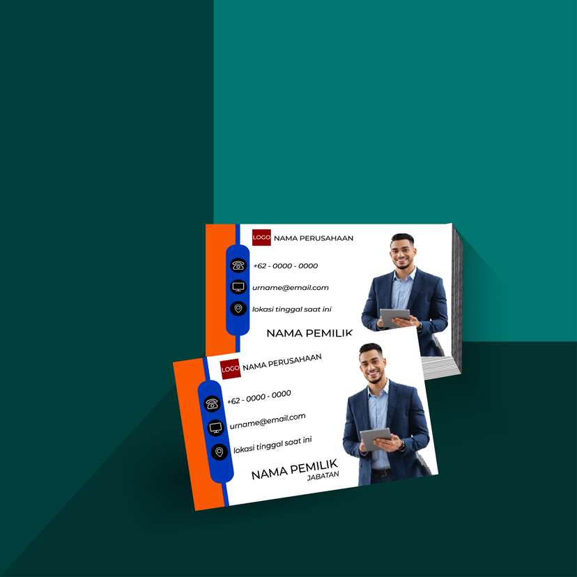 Kartu Nama Kombinasi Oranye dan Biru dengan Aksen Formal - Image 1