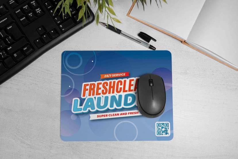Mousepad Desain Biru Segar untuk Promosi Usaha Cuci - Image 1