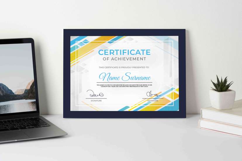 Sertifikat Modern Warna Cerah Desain Geometris Biru Kuning Dinamis - Image 1