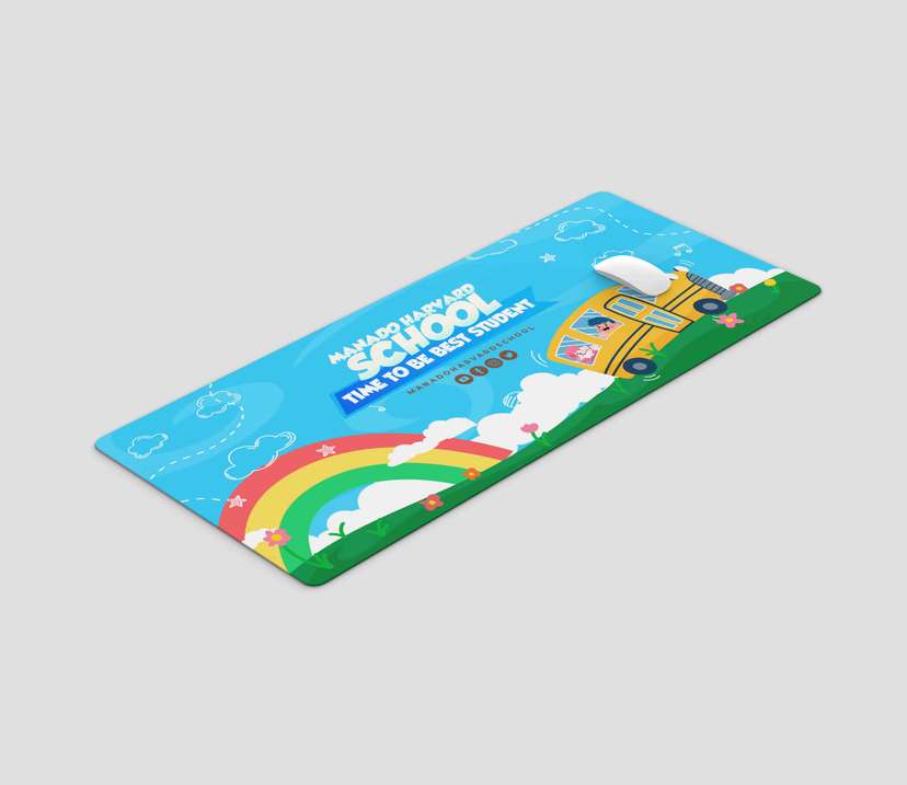 Mousepad Panjang Desain Ceria Pelajar & Bus Sekolah - Image 1