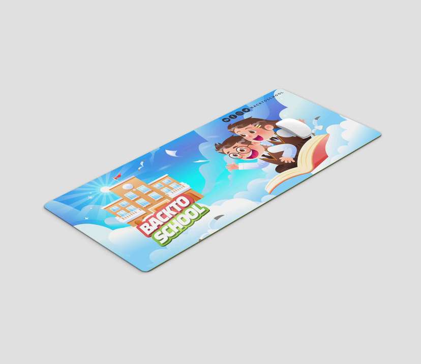 Mousepad Panjang Desain Anak Terbang di Buku Menuju Sekolah - Image 1