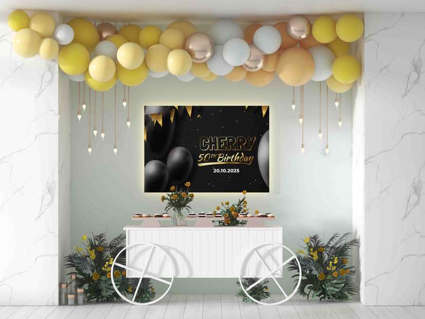 Baliho Ulang Tahun Elegan dengan Nuansa Hitam dan Emas - Image 1