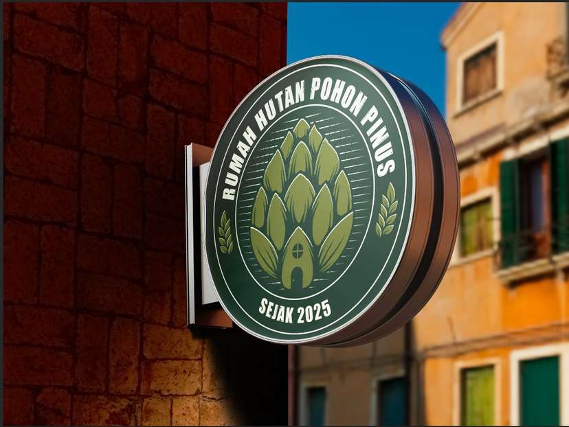 Sign Box Rumah Hutan Pohon Pinus Natural Vintage - Image 1