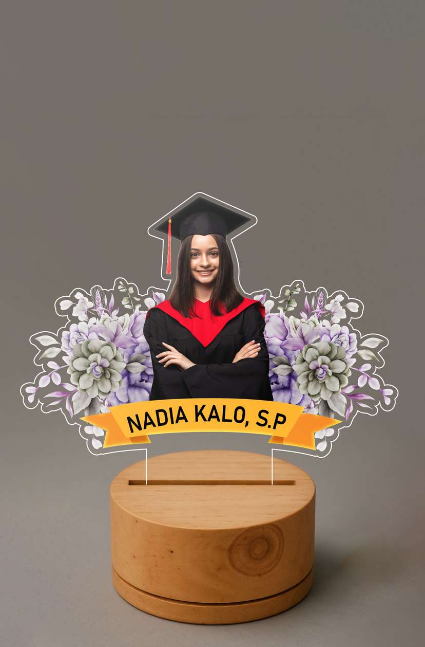 Dream LED Wisuda Custom dengan Foto dan Nama Tema Bunga Elegan - Image 1
