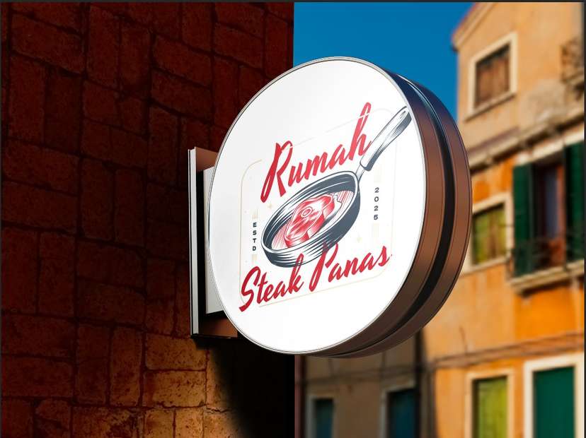 Sign Box Rumah Steak Panas Logo Vintage Pan - Image 1