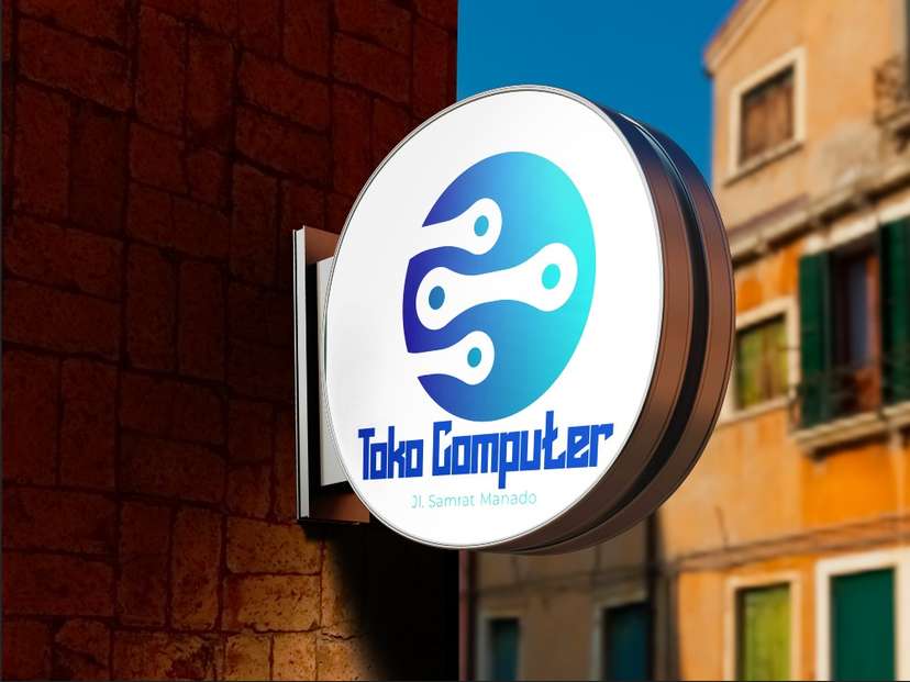 Sign Box Toko Computer Logo Teknologi Modern Biru - Image 1