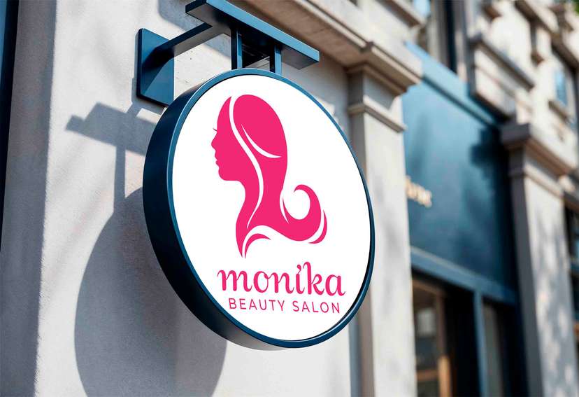 Neon Box Salon Logo Siluet Wanita Rambut Panjang Pink - Image 1