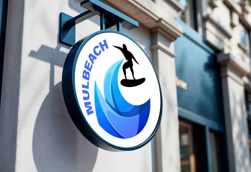 Neon Box Logo Surfer dengan Ombak Biru - Image 1