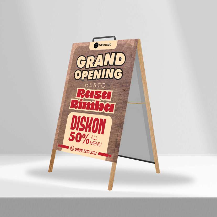 Triangle Stand Banner Kayu Opening Rasa Rimba - Image 1