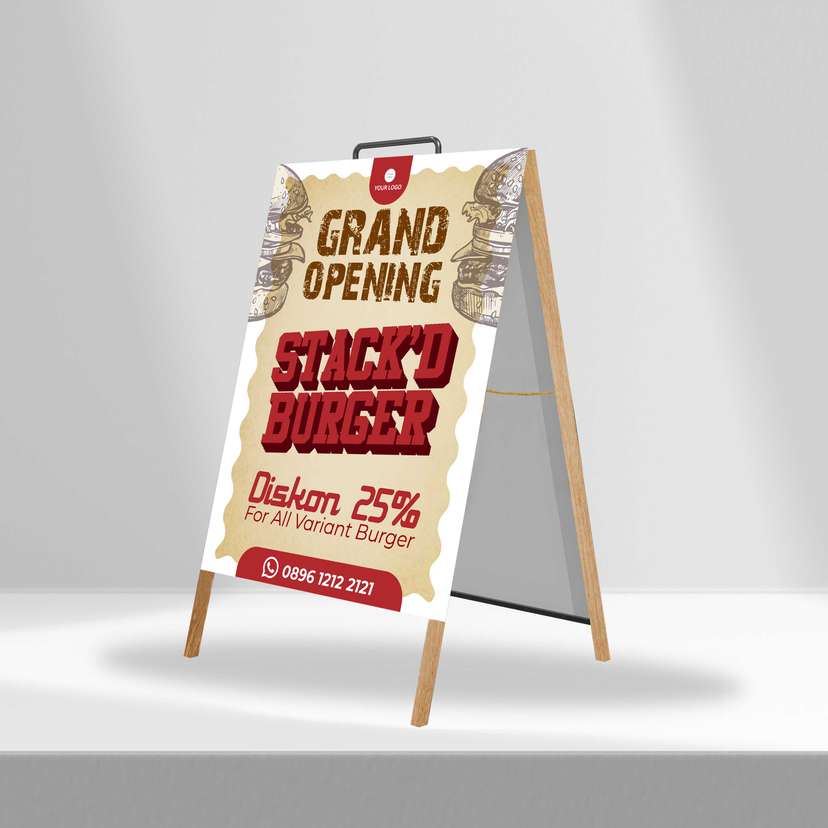Triangle Stand Banner Kayu Opening Stalk Burger - Image 1