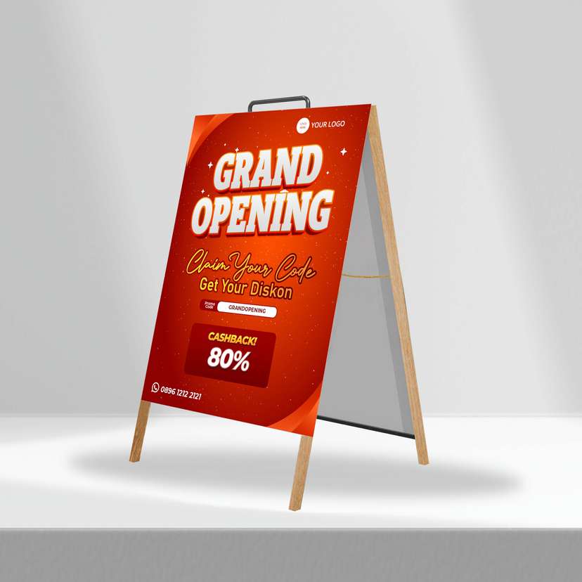Triangle Stand Banner Kayu Opening Promo Code - Image 1