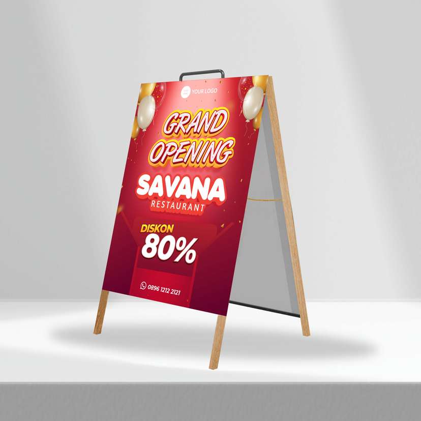 Triangle Stand Banner Kayu Opening Savana - Image 1