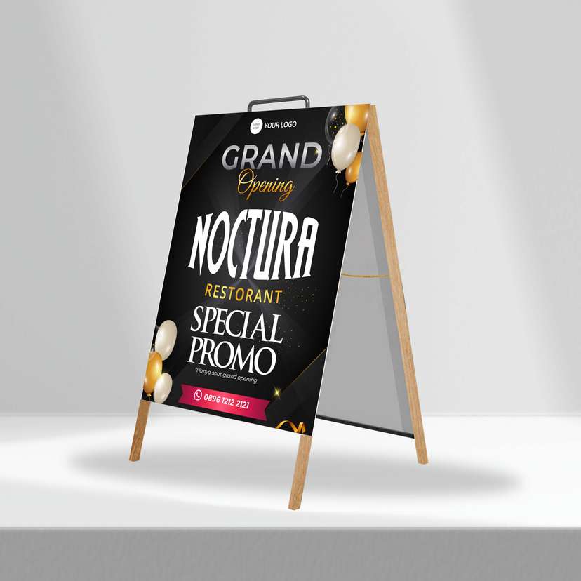 Triangle Stand Banner Kayu Opening Noctura - Image 1