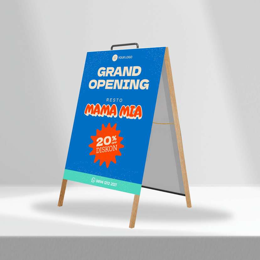 Triangle Stand Banner Kayu Opening Mama Mia - Image 1
