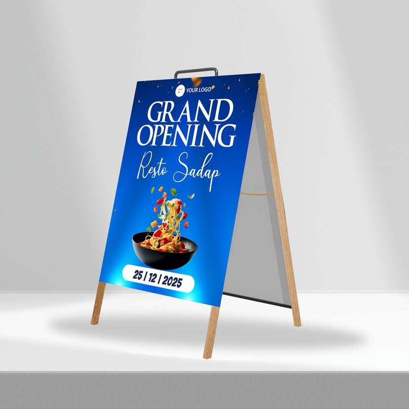 Triangle Stand Banner Kayu Opening Resto Sadap - Image 1
