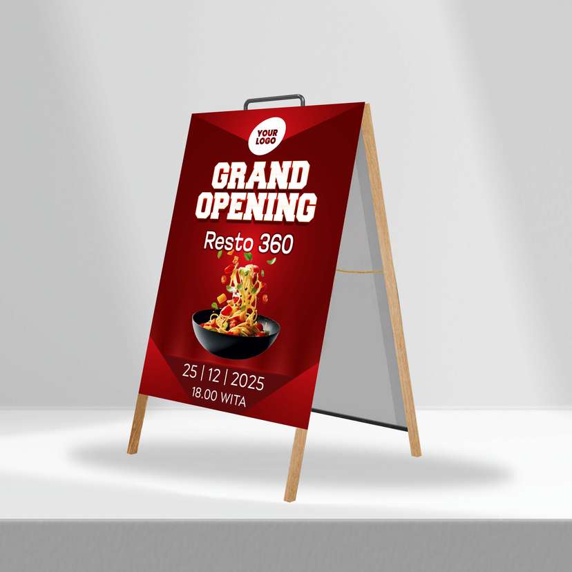 Triangle Stand Banner Kayu Opening Resto 360 - Image 1